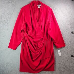 $139 DKNY Wrap Dress Size 22‎ W Knee Length Comfy Red Christmas